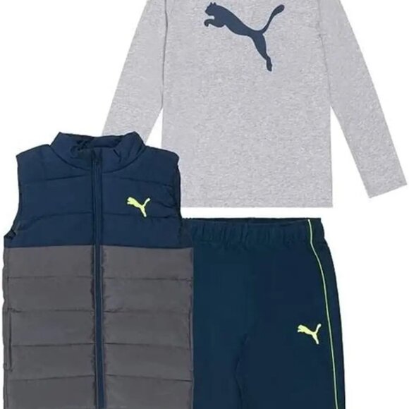 Puma Boys 3-Piece Outfit Set XS (5/6) | Teal Gray Vest Hoodie Pants - Like New - Picture 3 of 16